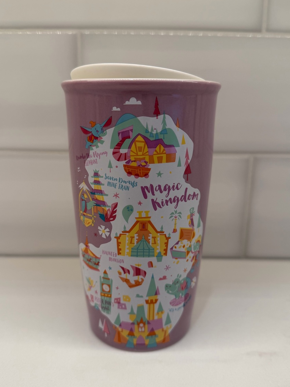 Disney Parks Starbucks Magic Kingdom Purple Ceramic Tumbler 12oz Travel Mug